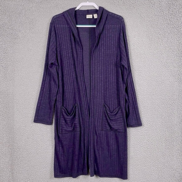 CHICO’s Zenergy Hooded Ribbed Purple Duster Cardigan Size 1 (Size 8) - Picture 1 of 8